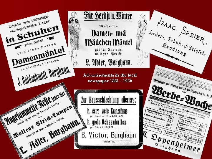 Advertisements in the local newspaper 1881 - 1926 10 