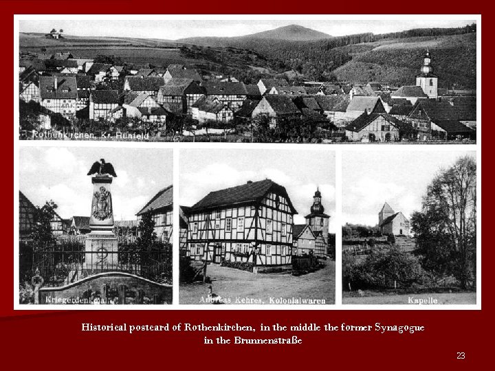 Historical postcard of Rothenkirchen, in the middle the former Synagogue in the Brunnenstraße 23