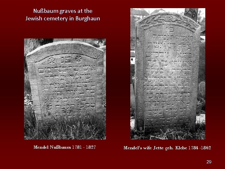 Nußbaum graves at the Jewish cemetery in Burghaun Mendel Nußbaum 1781 - 1827 Mendel‘s