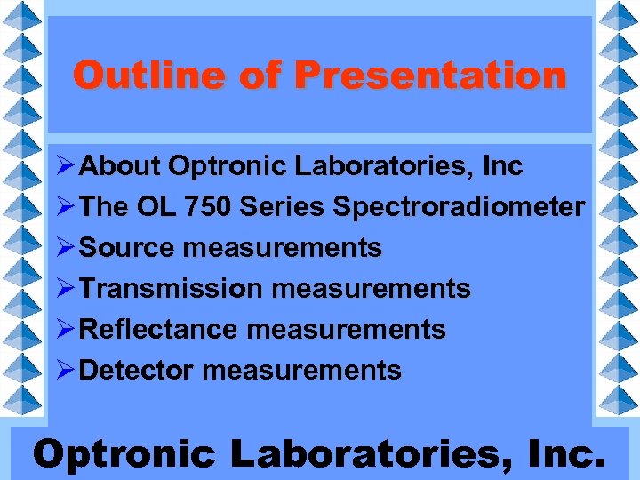 Outline of Presentation Ø About Optronic Laboratories, Inc Ø The OL 750 Series Spectroradiometer