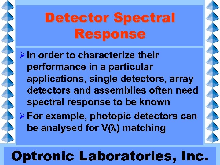 Detector Spectral Response Ø In order to characterize their performance in a particular applications,