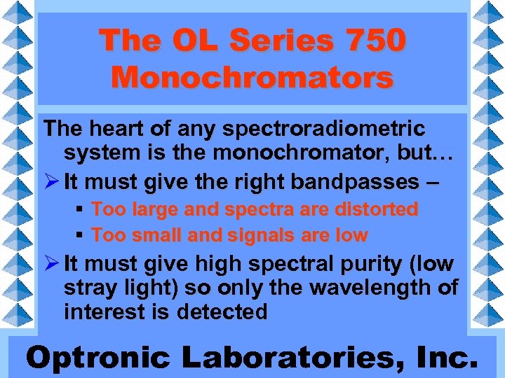 The OL Series 750 Monochromators The heart of any spectroradiometric system is the monochromator,