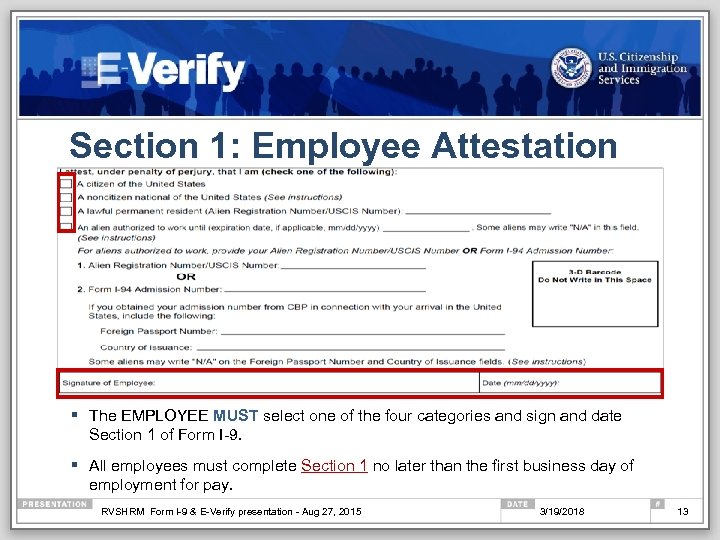 Section 1: Employee Attestation § The EMPLOYEE MUST select one of the four categories