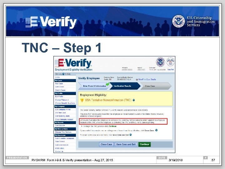 TNC – Step 1 RVSHRM Form I-9 & E-Verify presentation - Aug 27, 2015