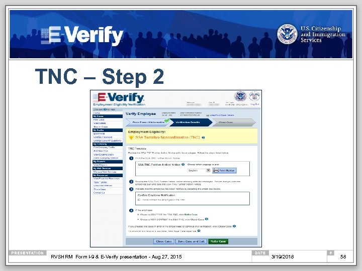 TNC – Step 2 RVSHRM Form I-9 & E-Verify presentation - Aug 27, 2015