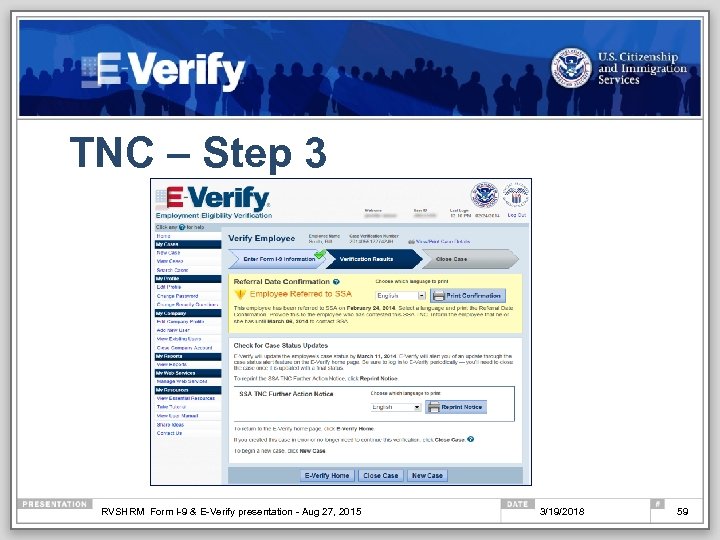TNC – Step 3 RVSHRM Form I-9 & E-Verify presentation - Aug 27, 2015
