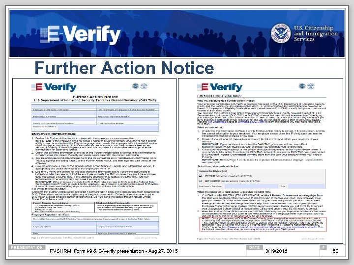 Further Action Notice RVSHRM Form I-9 & E-Verify presentation - Aug 27, 2015 3/19/2018