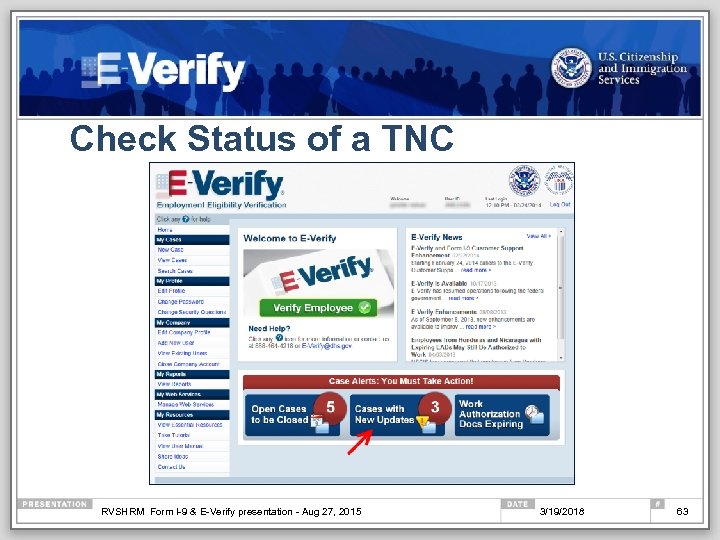 Check Status of a TNC RVSHRM Form I-9 & E-Verify presentation - Aug 27,