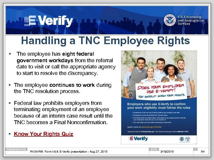 Handling a TNC Employee Rights § The employee has eight federal government workdays from