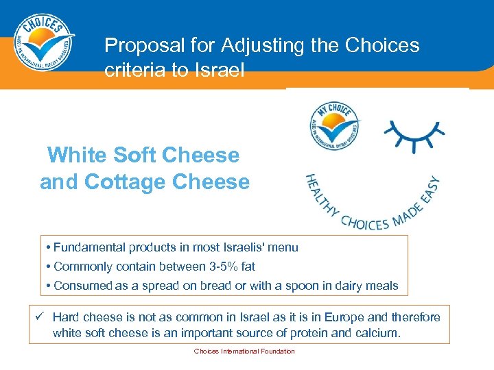 Proposal for Adjusting the Choices criteria to Israel White Soft Cheese and Cottage Cheese