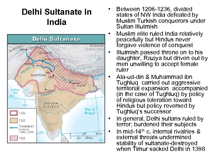 Delhi Sultanate in India • Between 1206 -1236, divided states of NW India defeated