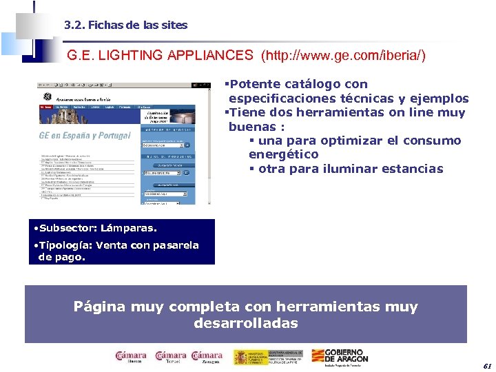 3. 2. Fichas de las sites G. E. LIGHTING APPLIANCES (http: //www. ge. com/iberia/)