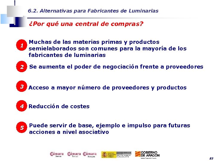 6. 2. Alternativas para Fabricantes de Luminarias ¿Por qué una central de compras? 1