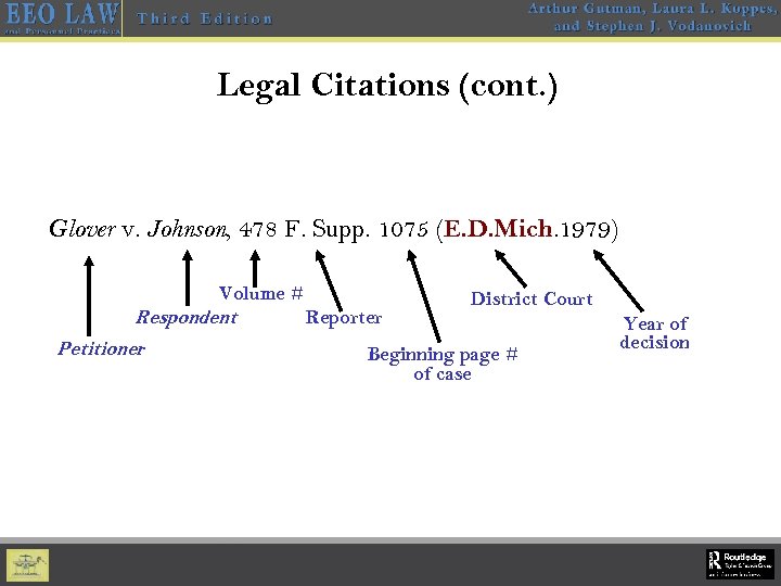 Legal Citations (cont. ) Federal District Court Cases Glover v. Johnson, 478 F. Supp.