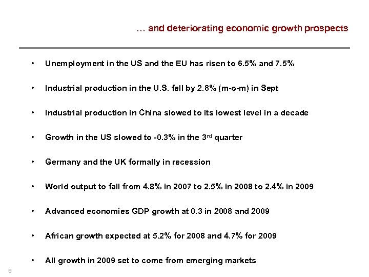 … and deteriorating economic growth prospects • • Industrial production in the U. S.