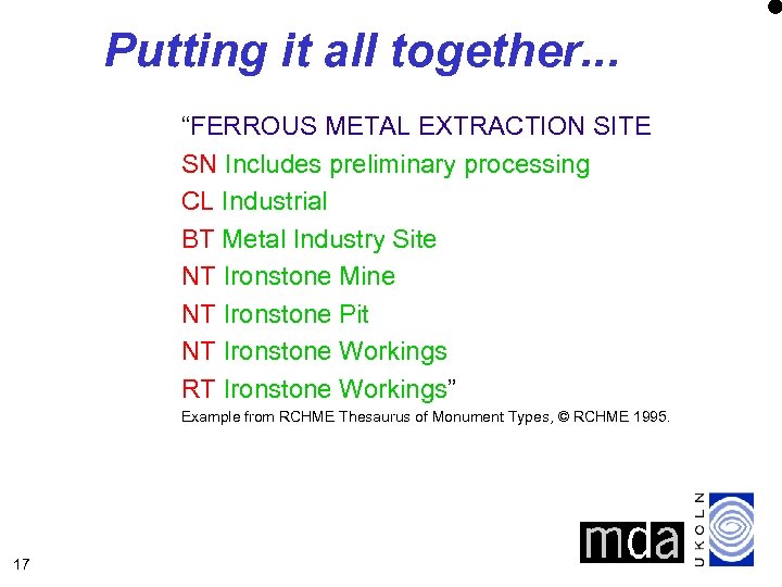 Putting it all together. . . “FERROUS METAL EXTRACTION SITE SN Includes preliminary processing