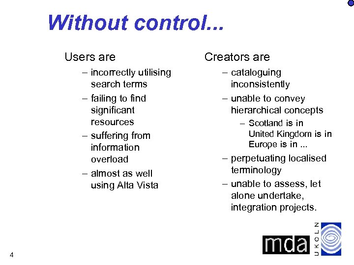 Without control. . . Users are – incorrectly utilising search terms – failing to