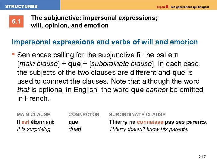 6. 1 The subjunctive: impersonal expressions; will, opinion, and emotion Impersonal expressions and verbs