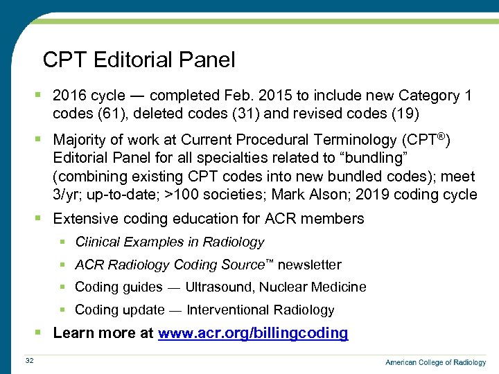 CPT Editorial Panel § 2016 cycle ― completed Feb. 2015 to include new Category