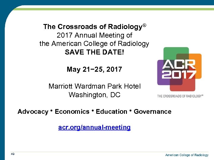 The Crossroads of Radiology® 2017 Annual Meeting of the American College of Radiology SAVE