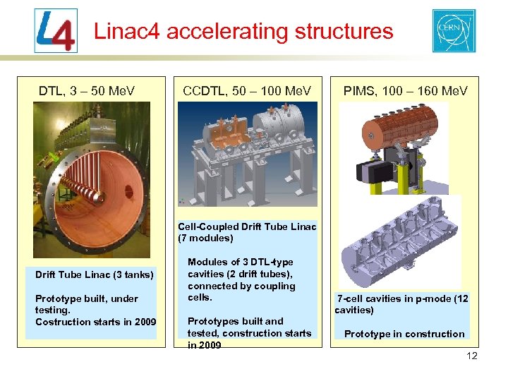 Linac 4 accelerating structures DTL, 3 – 50 Me. V CCDTL, 50 – 100