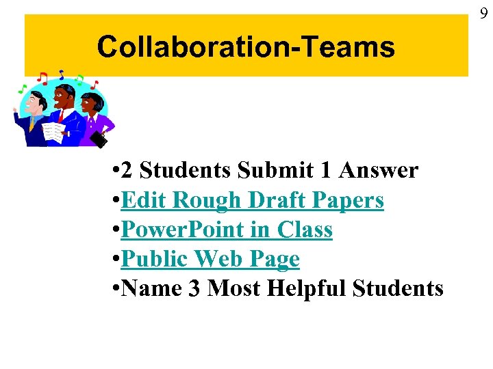 9 Collaboration-Teams • 2 Students Submit 1 Answer • Edit Rough Draft Papers •