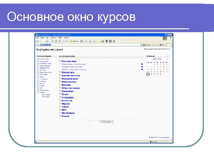 Основное окно курсов 