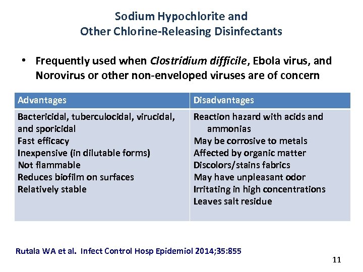 Sodium Hypochlorite and Other Chlorine-Releasing Disinfectants • Frequently used when Clostridium difficile, Ebola virus,