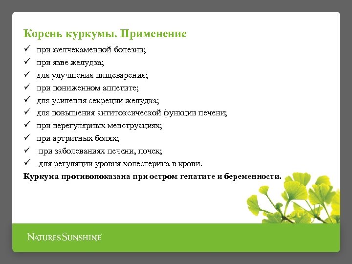 Корень куркумы. Применение ü при желчекаменной болезни; ü при язве желудка; ü для улучшения