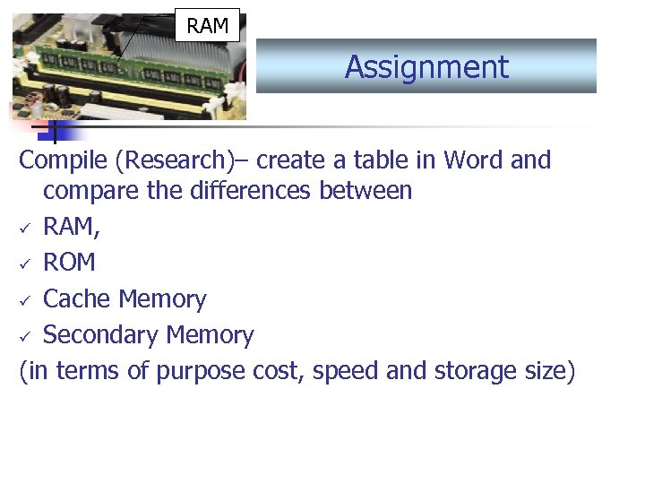 RAM Assignment Compile (Research)– create a table in Word and compare the differences between