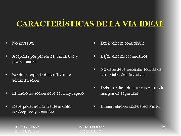 CARACTERÍSTICAS DE LA VIA IDEAL • No invasiva • Dosis/efecto controlable • Aceptada por