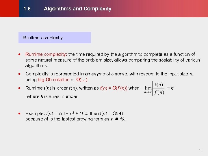 Algorithms and Complexity © KLMH 1. 6 Runtime complexity · Runtime complexity: the time