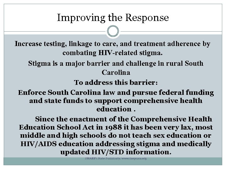 Improving the Response Increase testing, linkage to care, and treatment adherence by combating HIV-related