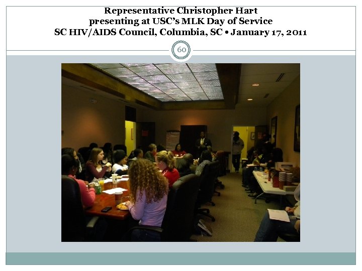 Representative Christopher Hart presenting at USC’s MLK Day of Service SC HIV/AIDS Council, Columbia,