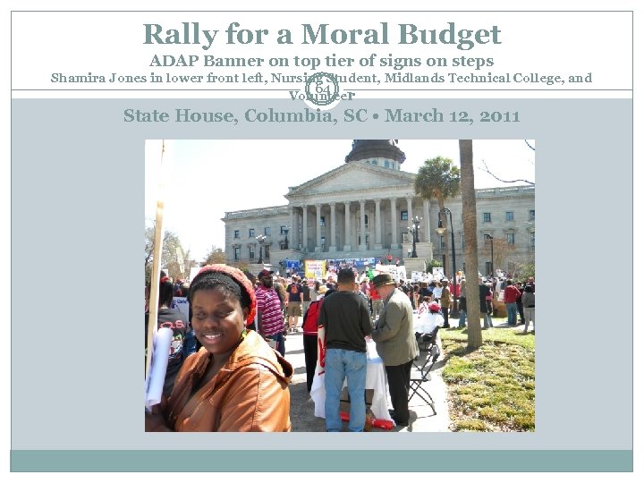 Rally for a Moral Budget ADAP Banner on top tier of signs on steps
