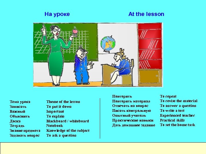 На уроке Тема урока Записать Важный Объяснить Доска Тетрадь Знание предмета Задавать вопрос Theme