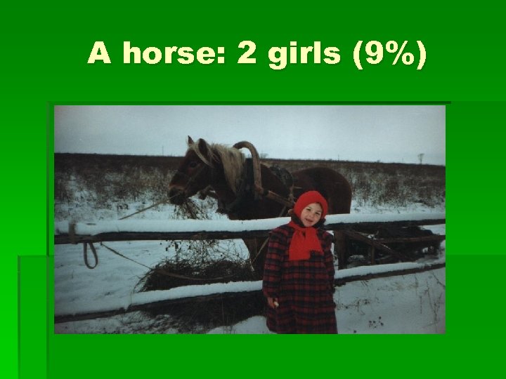 A horse: 2 girls (9%) 