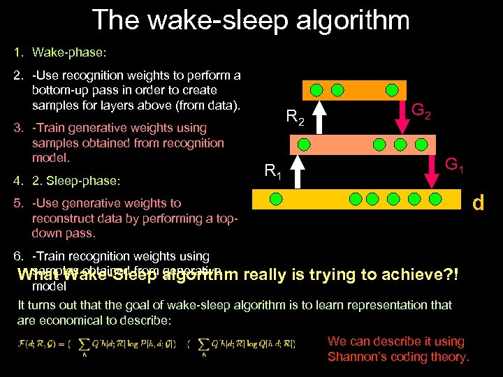The wake-sleep algorithm 1. Wake-phase: 2. -Use recognition weights to perform a bottom-up pass