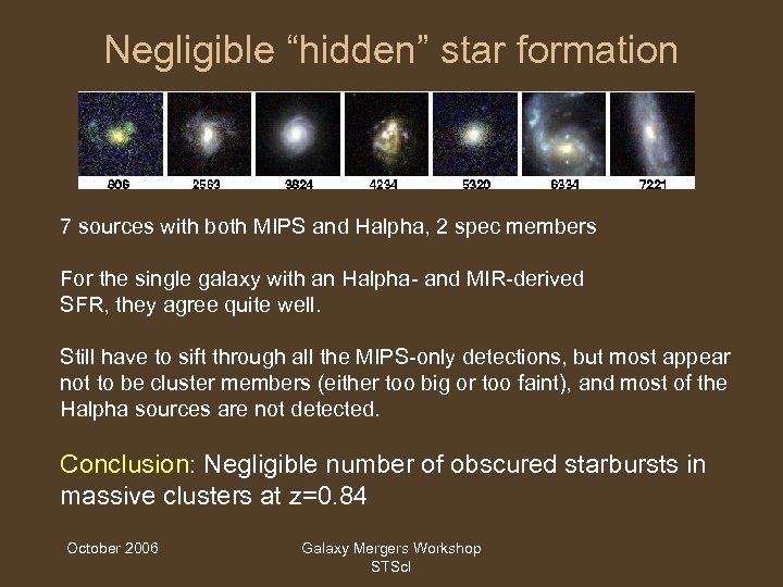 Negligible “hidden” star formation 7 sources with both MIPS and Halpha, 2 spec members