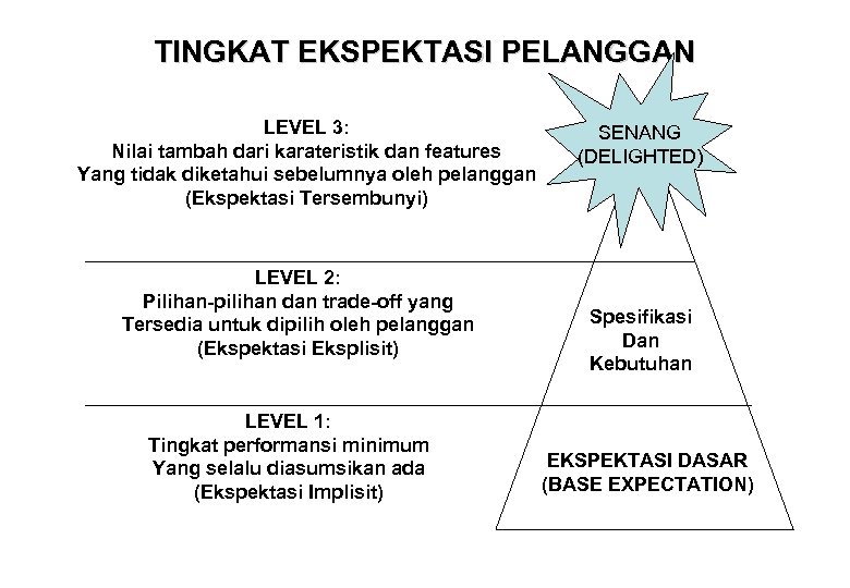 TINGKAT EKSPEKTASI PELANGGAN LEVEL 3: Nilai tambah dari karateristik dan features Yang tidak diketahui