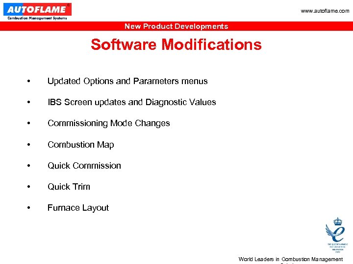 www. autoflame. com New Product Developments Software Modifications • Updated Options and Parameters menus