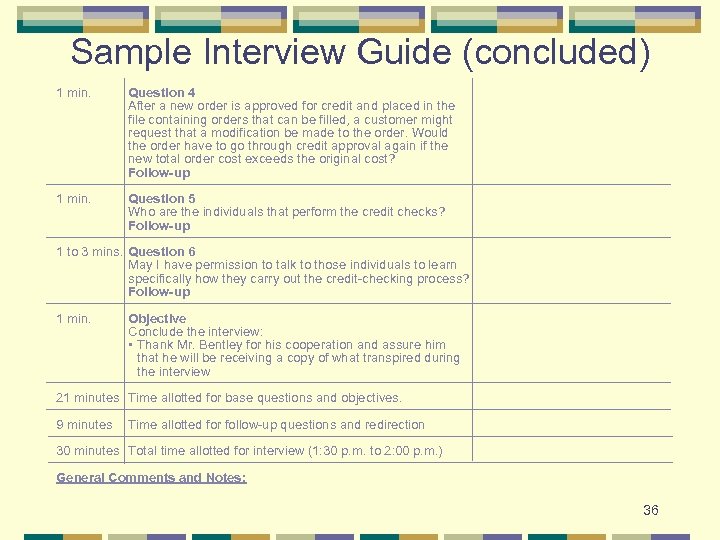 Sample Interview Guide (concluded) 1 min. Question 4 After a new order is approved