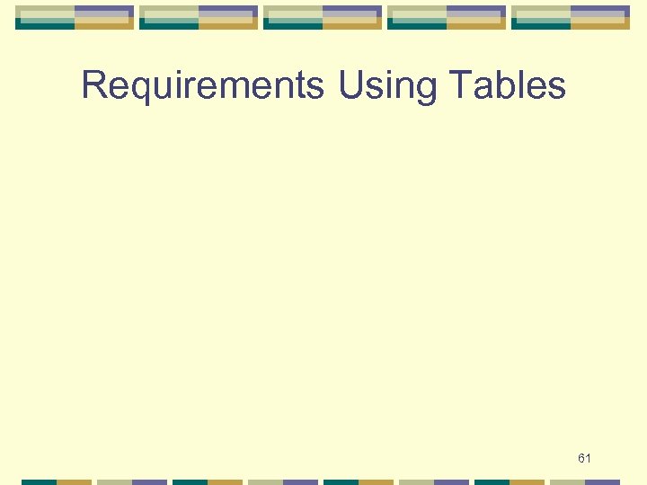 Requirements Using Tables 61 