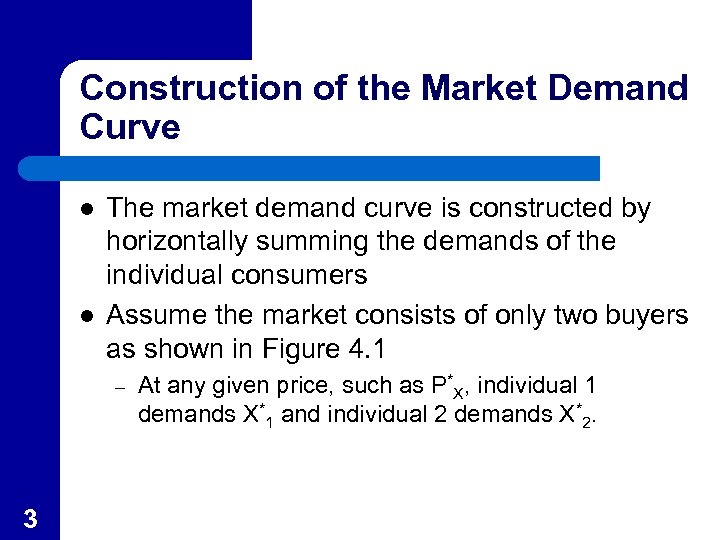 Construction of the Market Demand Curve l l The market demand curve is constructed