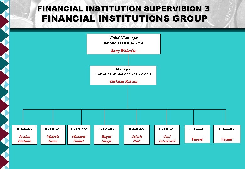 FINANCIAL INSTITUTION SUPERVISION 3 FINANCIAL INSTITUTIONS GROUP Chief Manager Financial Institutions Barry Whiteside Manager