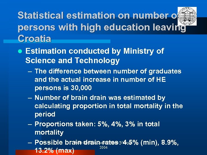 Statistical estimation on number of persons with high education leaving Croatia l Estimation conducted