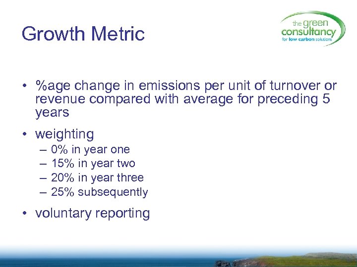 Growth Metric • %age change in emissions per unit of turnover or revenue compared