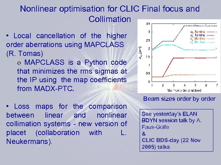 Nonlinear optimisation for CLIC Final focus and Collimation • Local cancellation of the higher