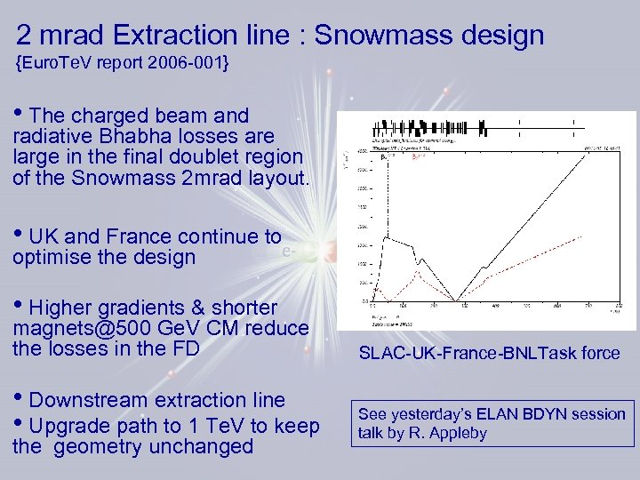 2 mrad Extraction line : Snowmass design {Euro. Te. V report 2006 -001} •