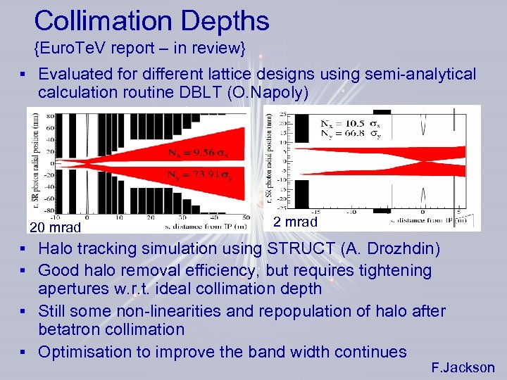 Collimation Depths {Euro. Te. V report – in review} § Evaluated for different lattice
